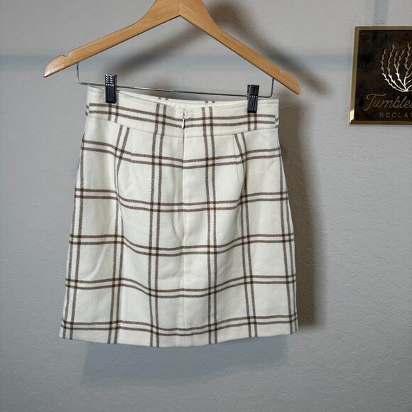 Women's‎ J.Crew Cream and Brown Plaid Mini A-Line Skirt Size 0 NEW - Picture 9 of 9